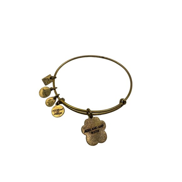 Alex & Ani Crystal Heart Paw Prints Of Love Gold tone Charm Bangle Bracelet - Picture 2 of 3
